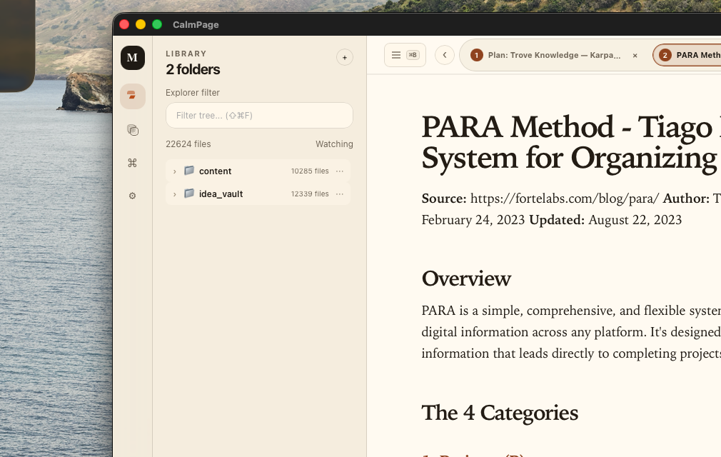 CalmPage Markdown reader screenshot